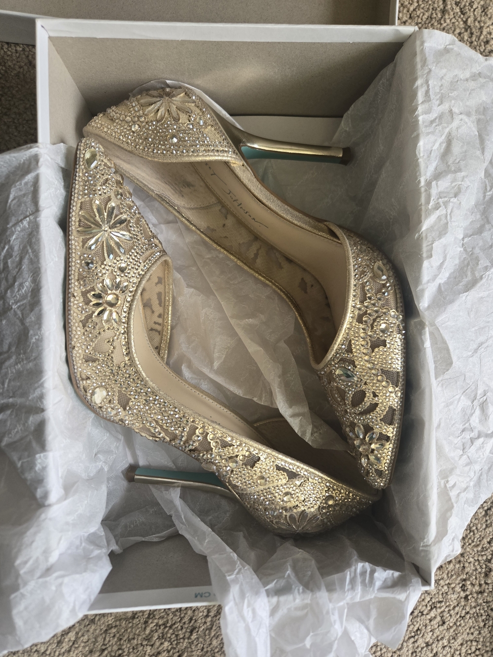 Betsey Johnson Gold Embellished Pointed-Toe Heels